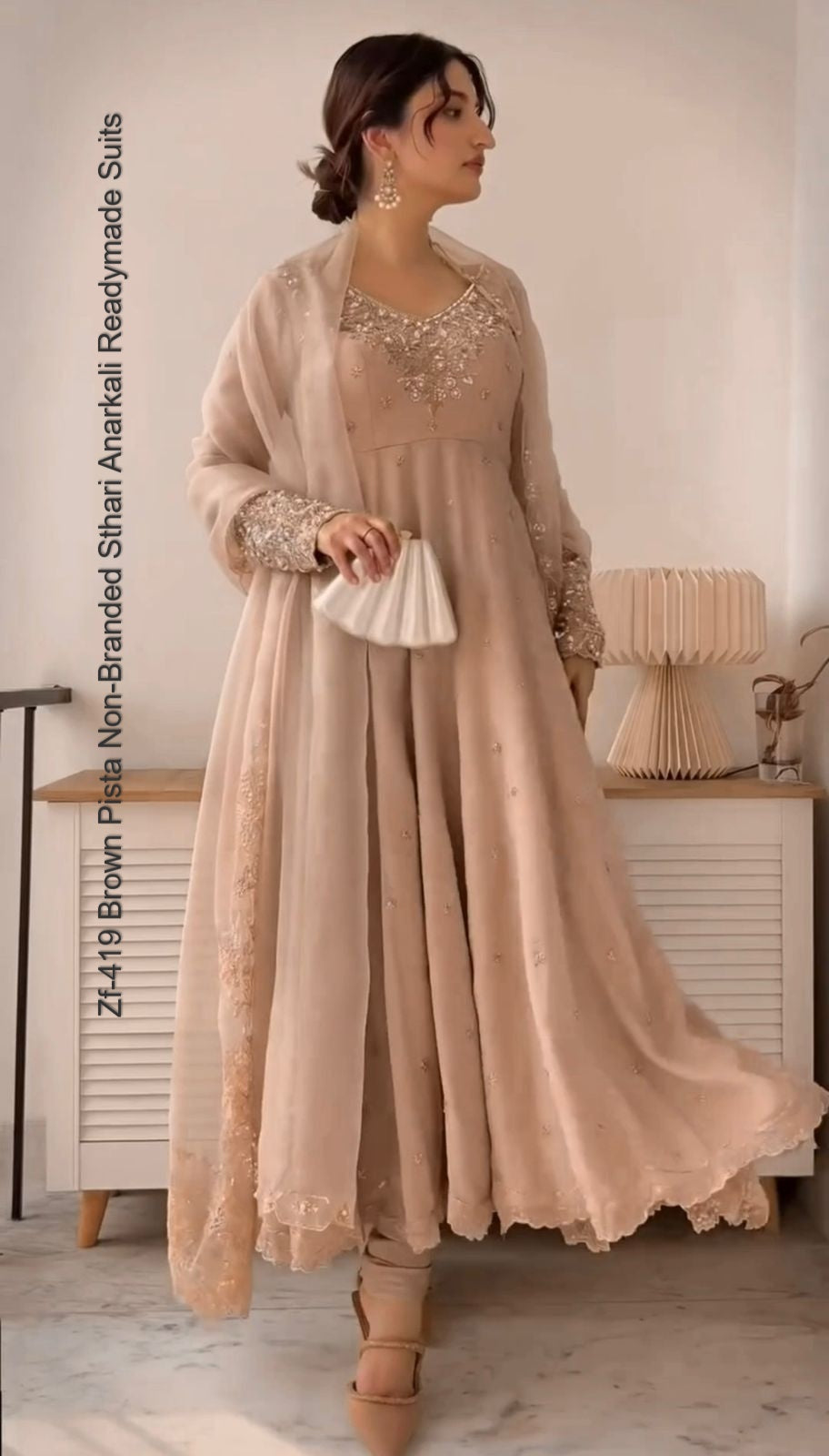 Zf-419 Brown Pista Non-Branded Sthari Anarkali Readymade Suits