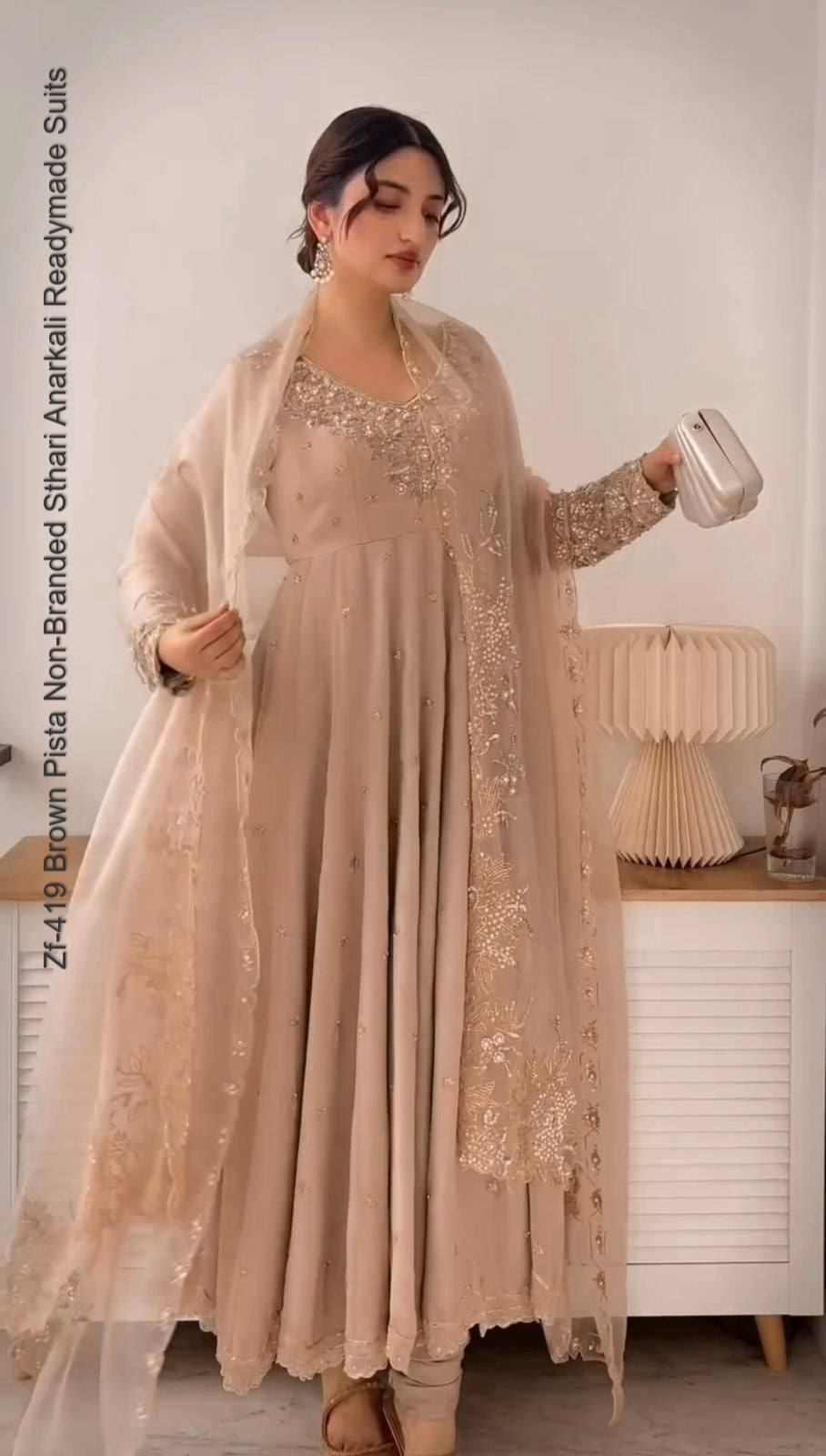 Zf-419 Brown Pista Non-Branded Sthari Anarkali Readymade Suits