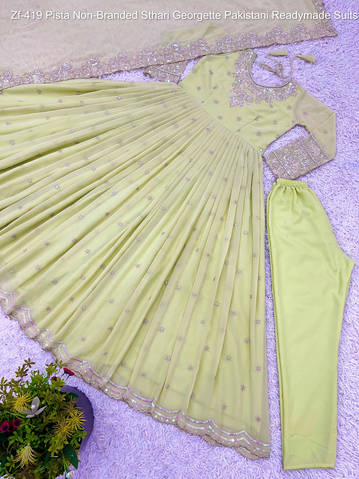 Zf-419 Pista Non-Branded Sthari Georgette Pakistani Readymade Suits