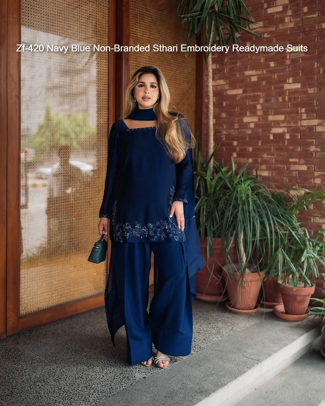 Zf-420 Navy Blue Non-Branded Sthari Embroidery Readymade Suits