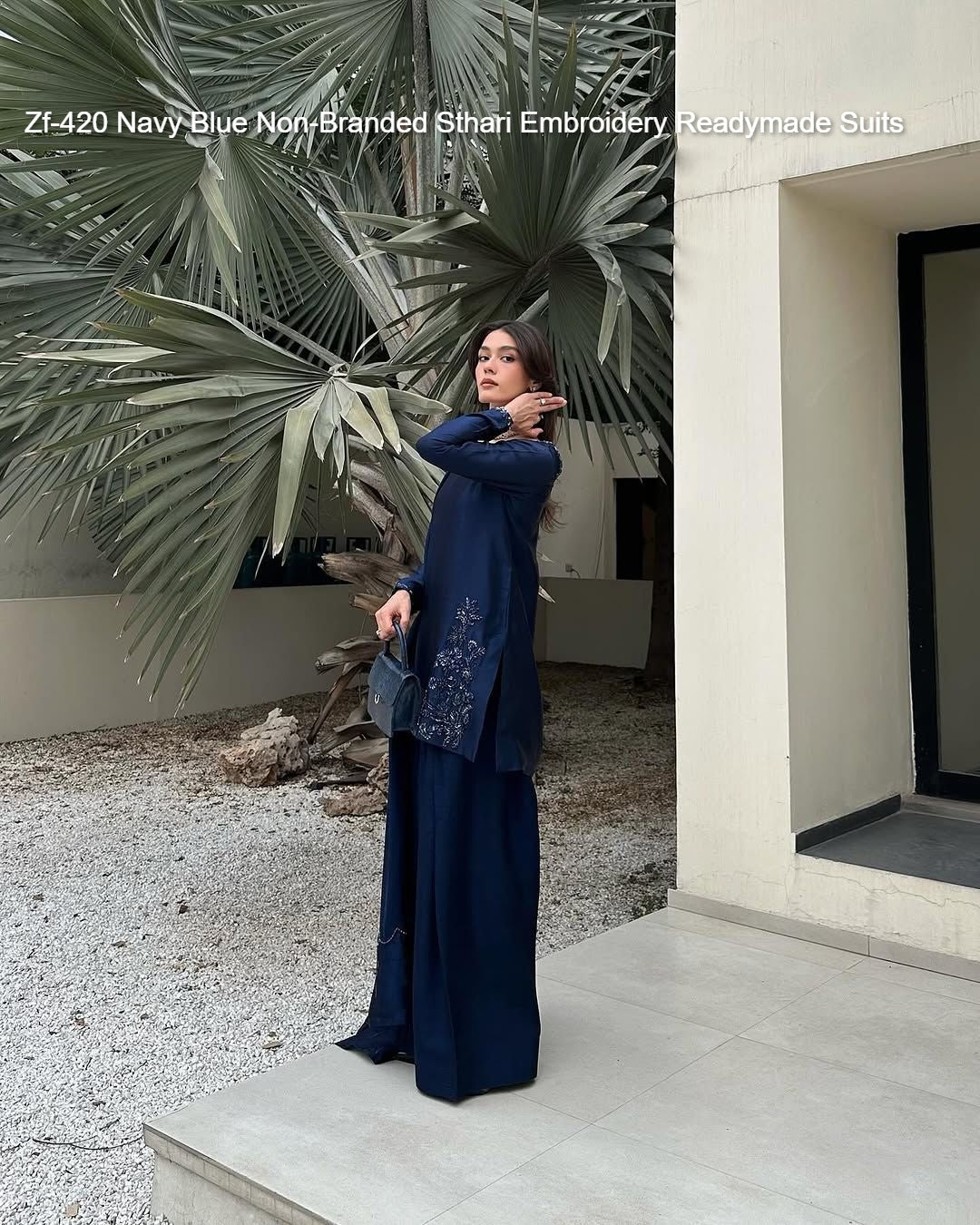 Zf-420 Navy Blue Non-Branded Sthari Embroidery Readymade Suits