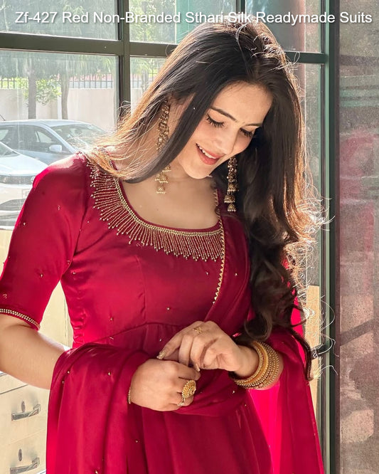 Zf-427 Red Non-Branded Sthari Silk Readymade Suits