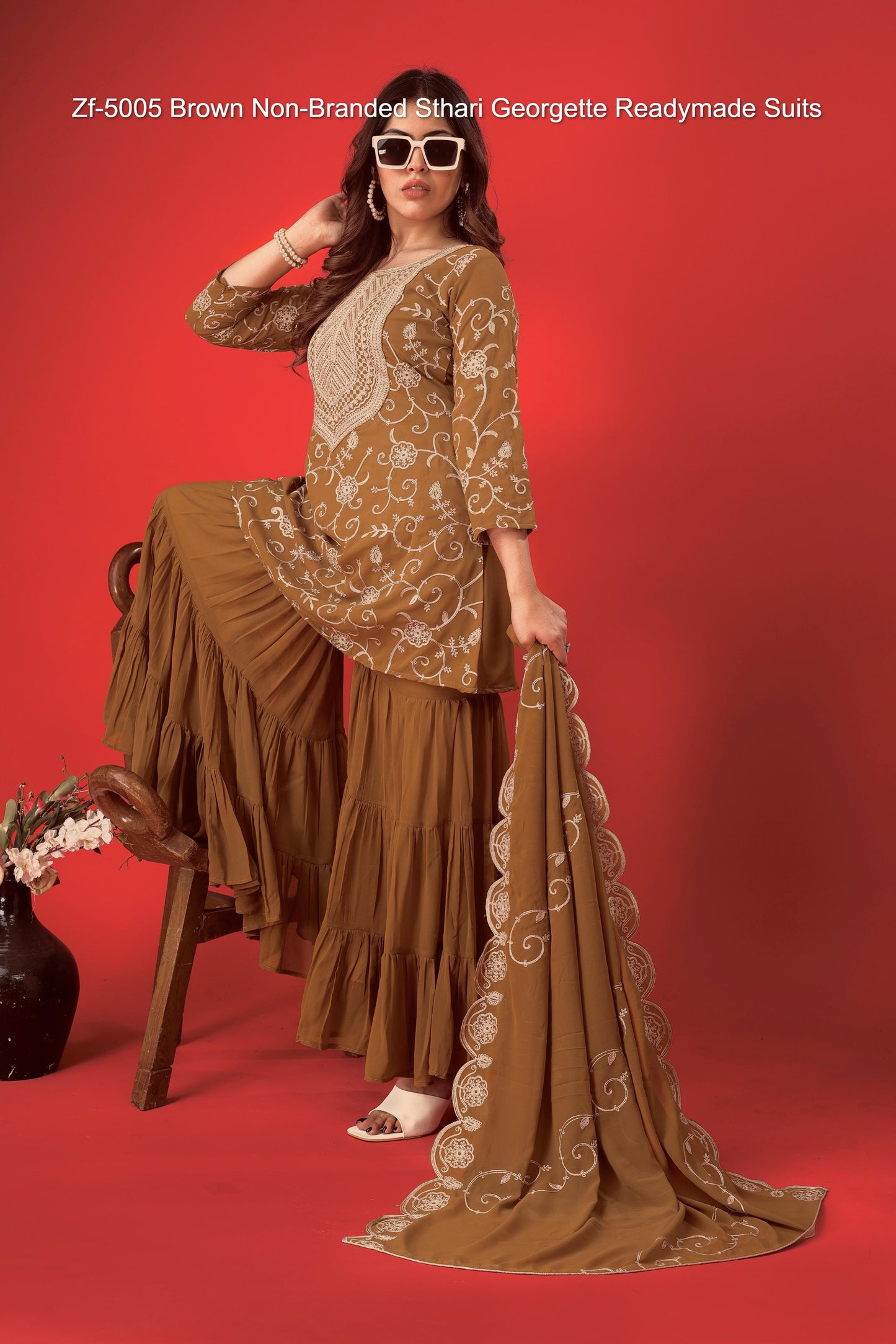 Zf-5005 Brown Non-Branded Sthari Georgette Readymade Suits