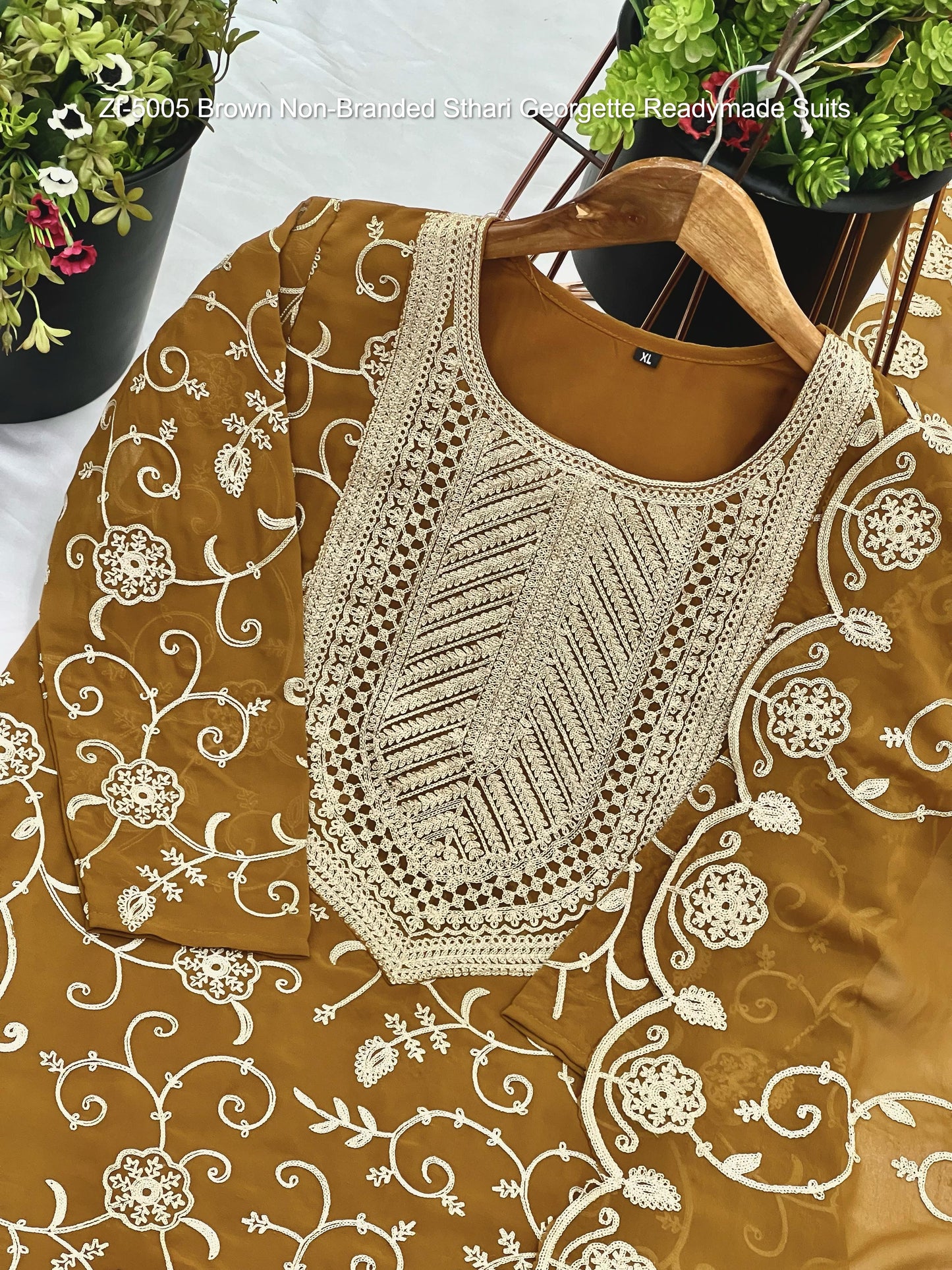 Zf-5005 Brown Non-Branded Sthari Georgette Readymade Suits