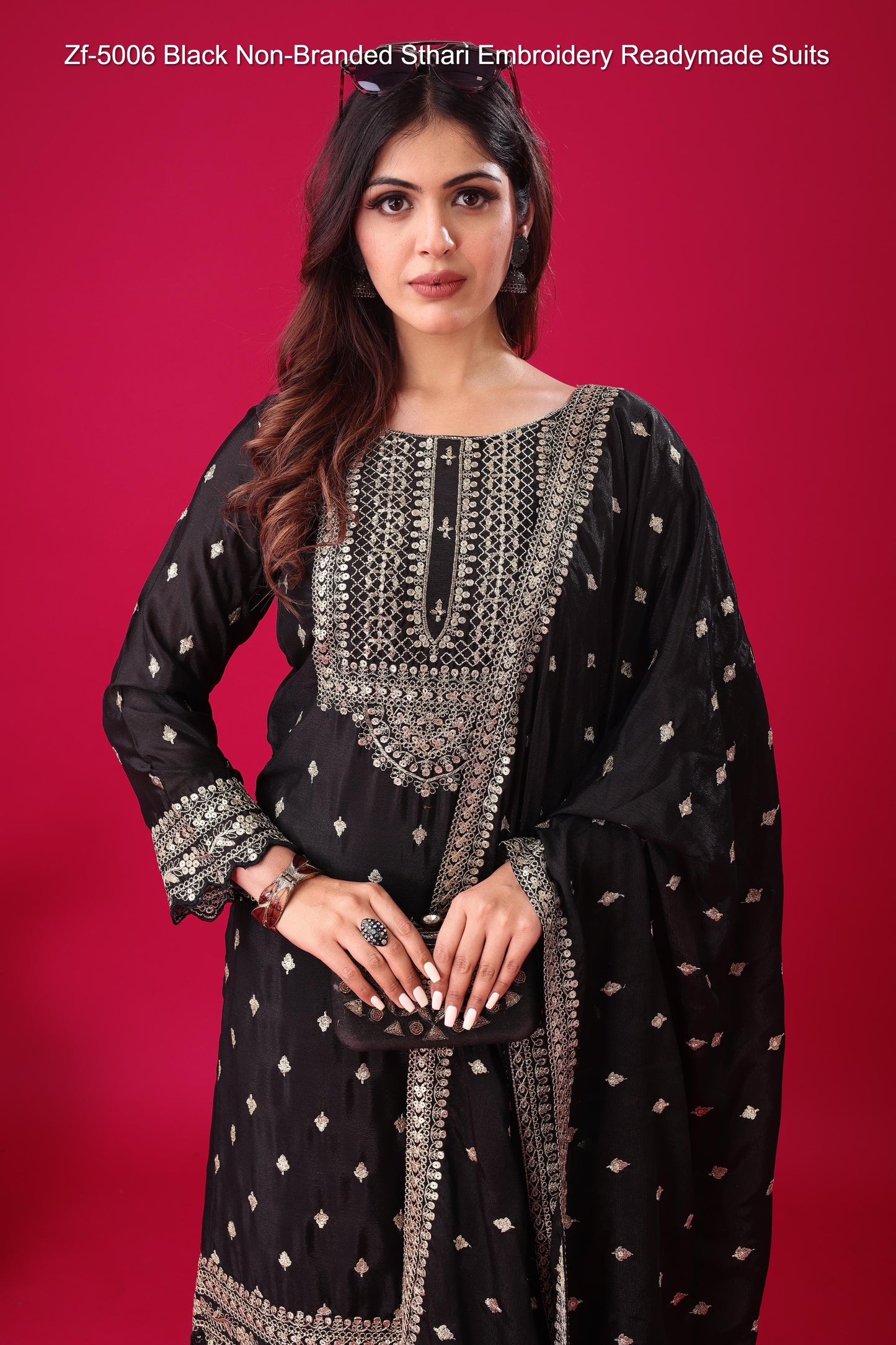 Zf-5006 Black Non-Branded Sthari Embroidery Readymade Suits