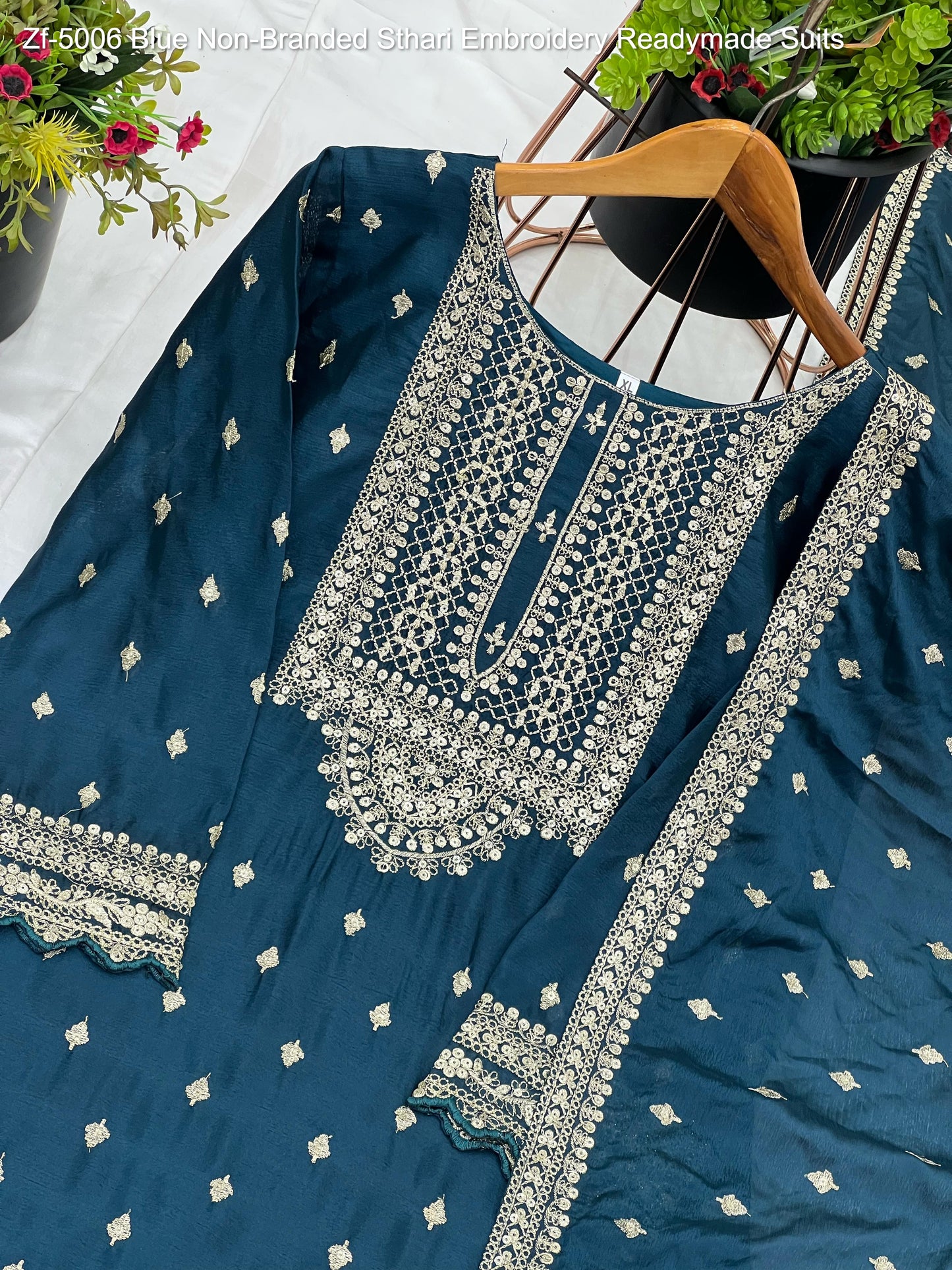 Zf-5006 Blue Non-Branded Sthari Embroidery Readymade Suits