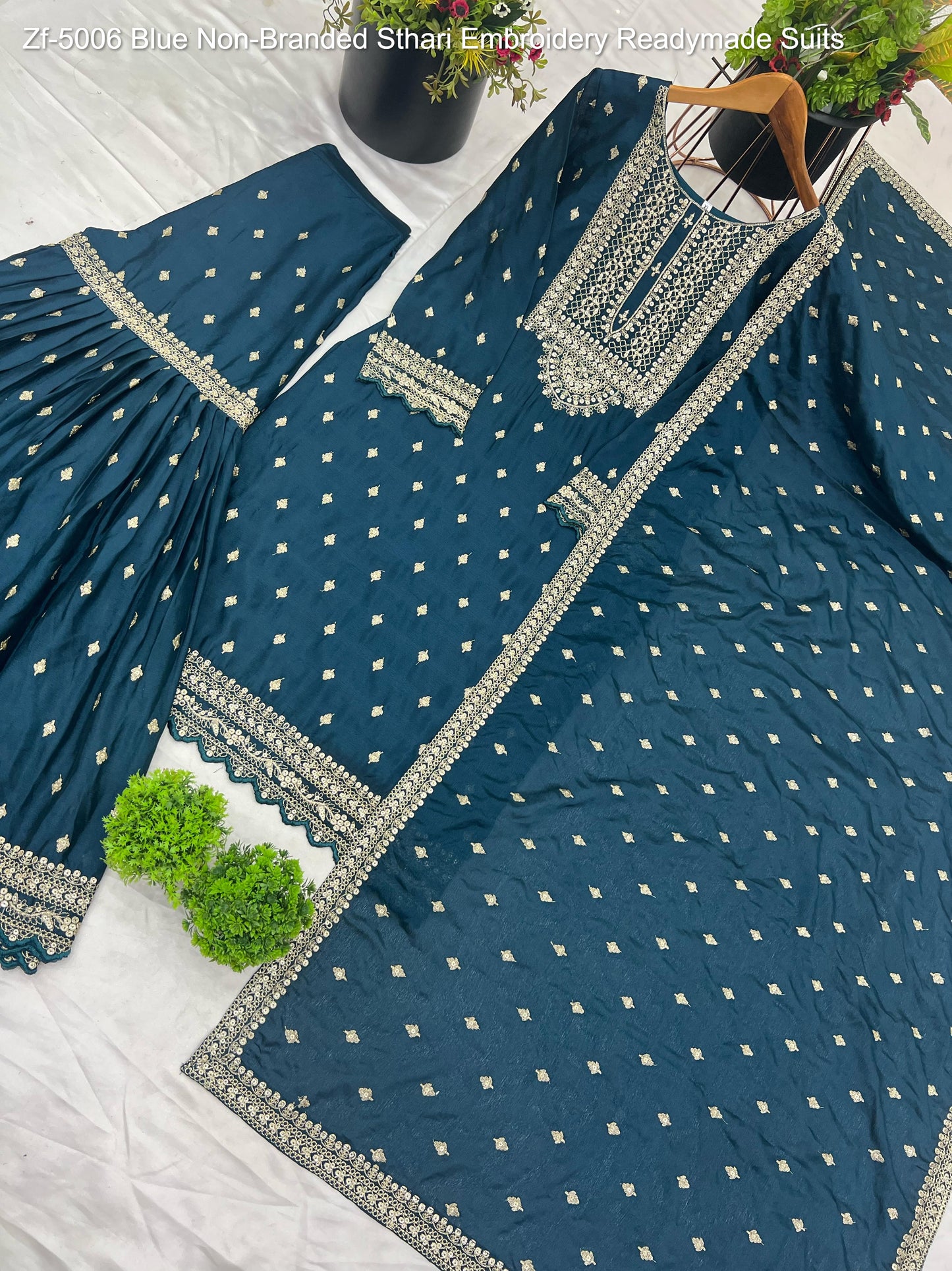 Zf-5006 Blue Non-Branded Sthari Embroidery Readymade Suits