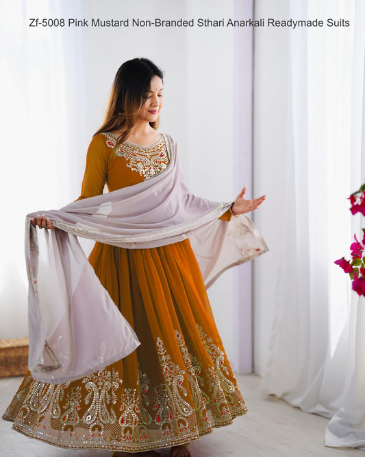 Zf-5008 Pink Mustard Non-Branded Sthari Anarkali Readymade Suits