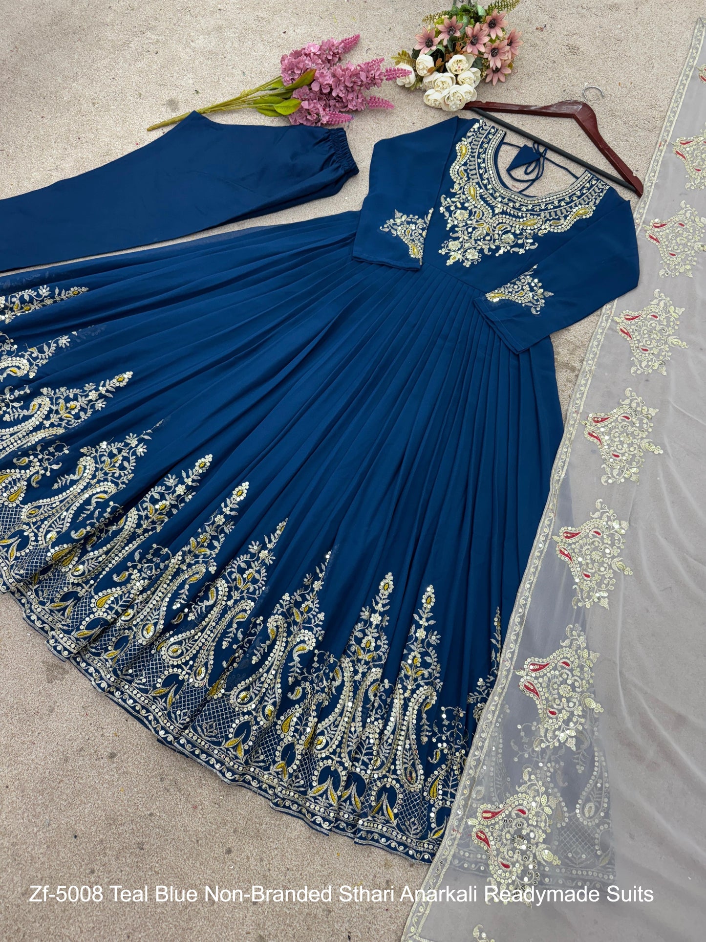 Zf-5008 Teal Blue Non-Branded Sthari Anarkali Readymade Suits