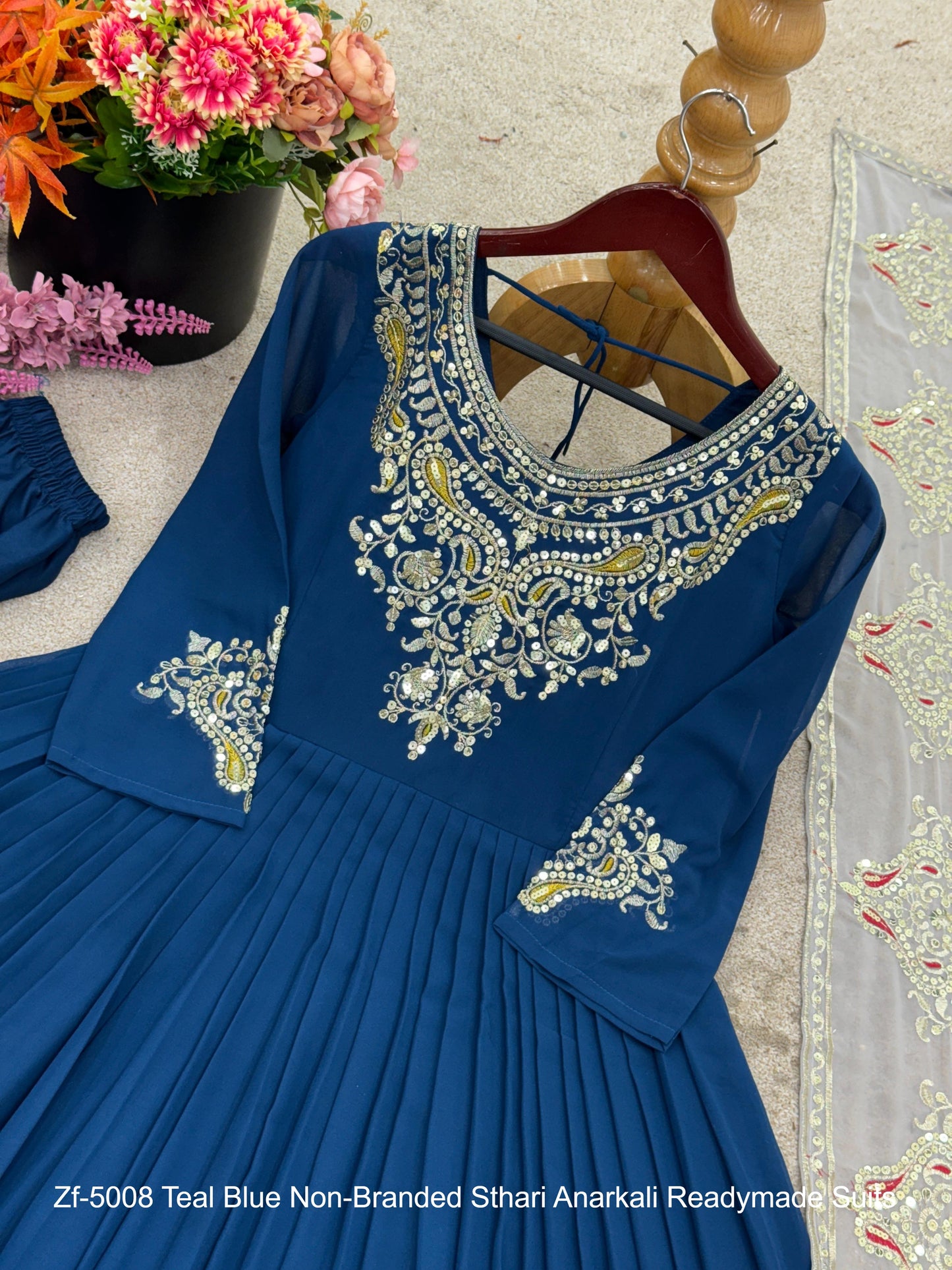 Zf-5008 Teal Blue Non-Branded Sthari Anarkali Readymade Suits