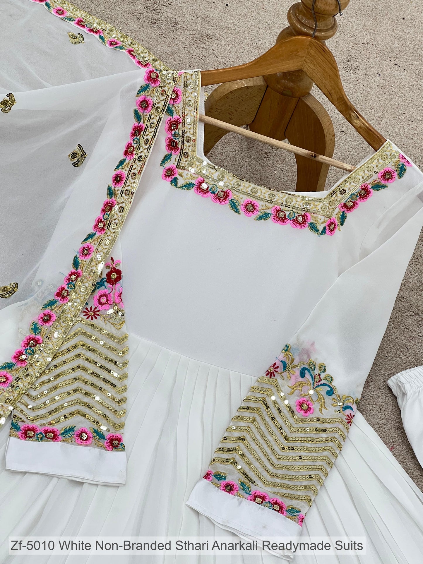 Zf-5010 White Non-Branded Sthari Anarkali Readymade Suits
