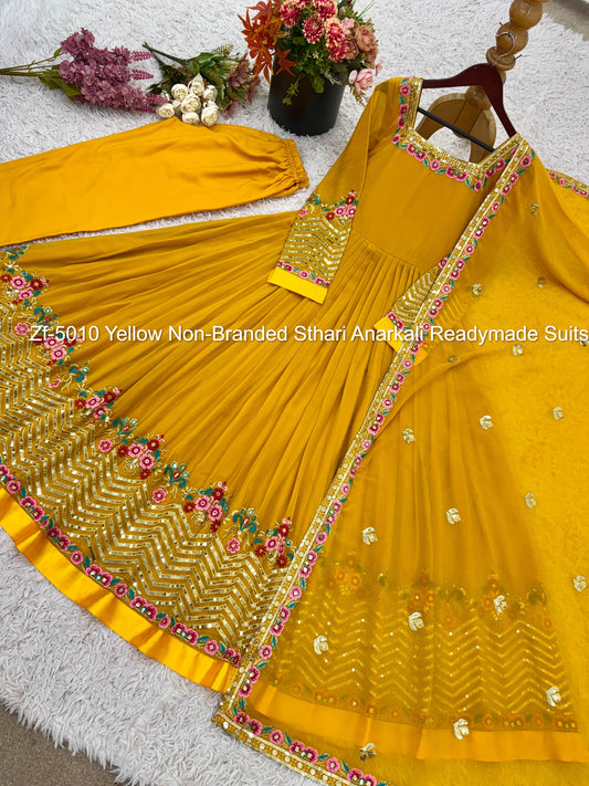 Zf-5010 Yellow Non-Branded Sthari Anarkali Readymade Suits
