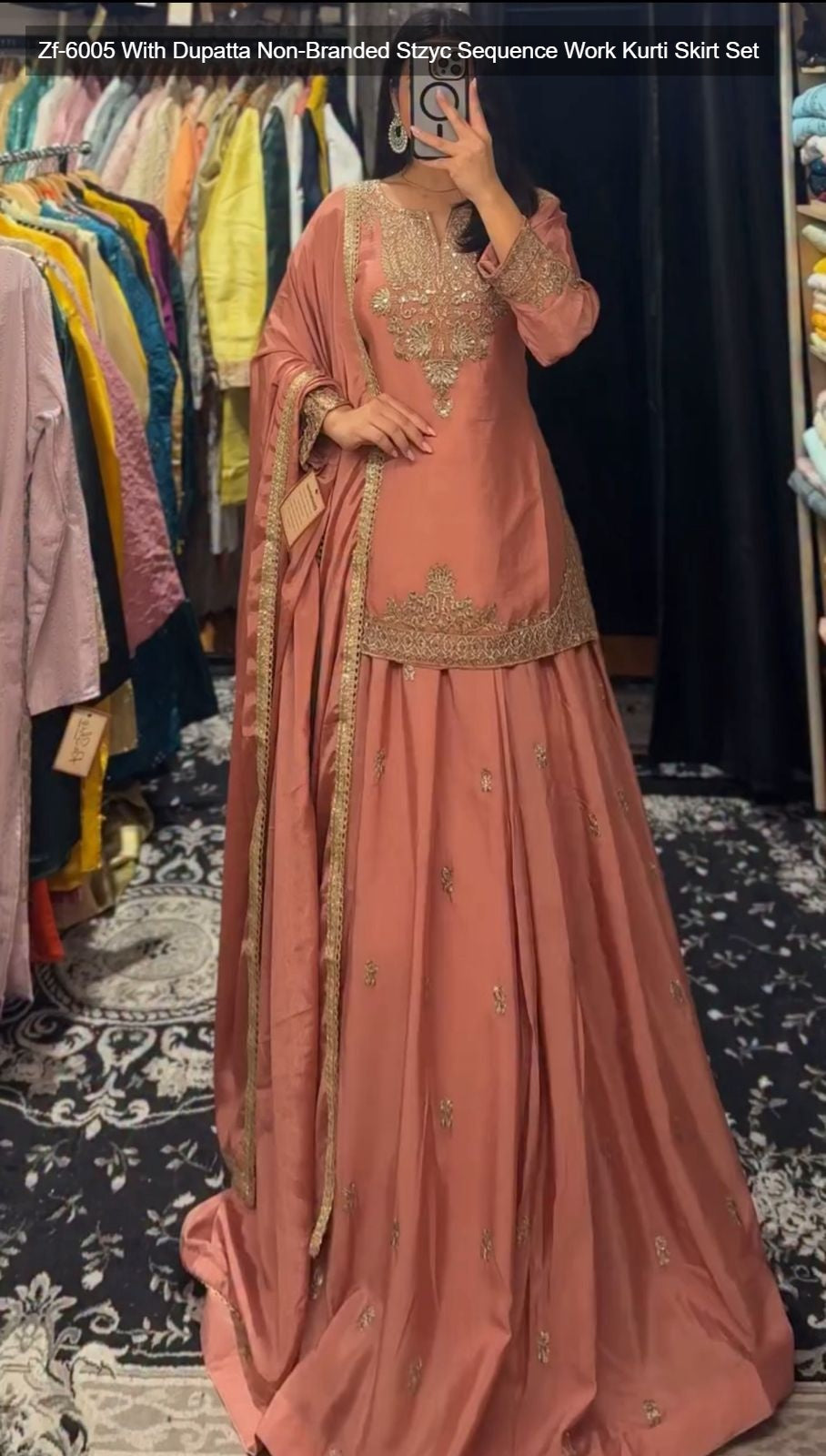 Zf-6005 With Dupatta Non-Branded Stzyc Sequence Work Kurti Skirt Set