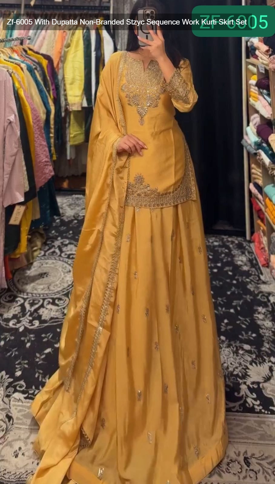 Zf-6005 With Dupatta Non-Branded Stzyc Sequence Work Kurti Skirt Set