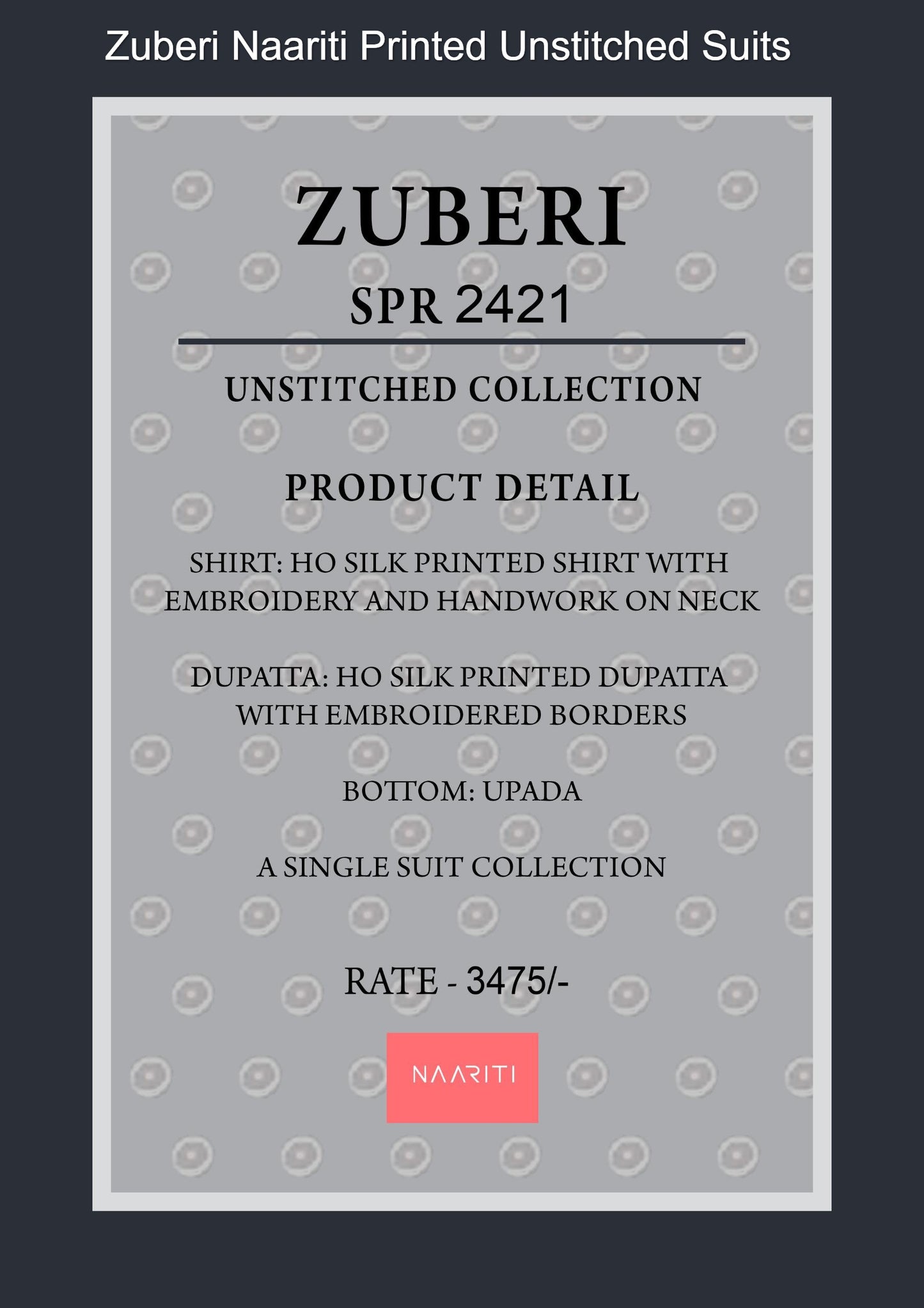 Zuberi Naariti Printed Unstitched Suits