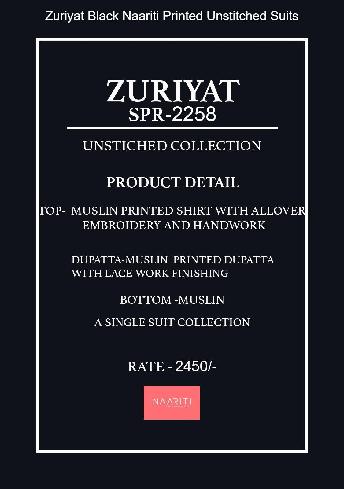 Zuriyat Black Naariti Printed Unstitched Suits