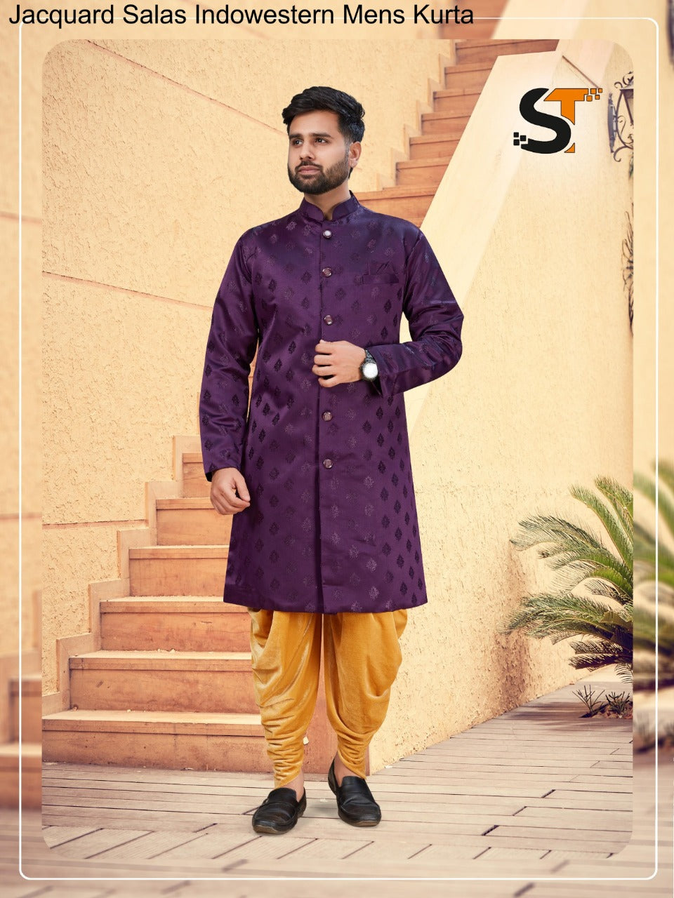 Jacquard Salas Indowestern Mens Kurta