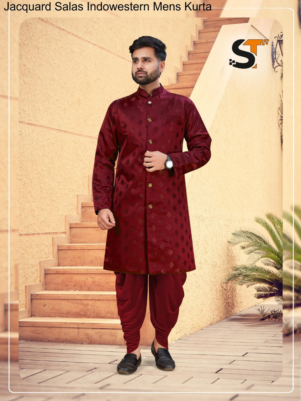 Jacquard Salas Indowestern Mens Kurta