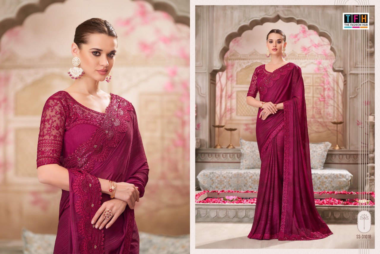 31018 Silver Screen 21 Edition Tfh Sartin Silk Sarees