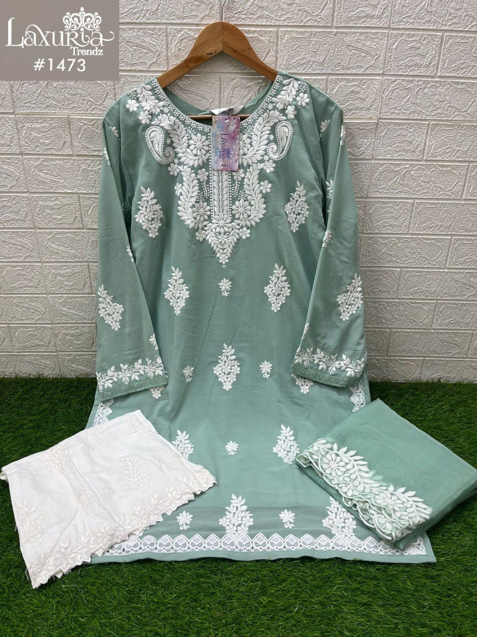 1473 Pista Laxuria Trendz Faux Georgette Pakistani Readymade Suits
