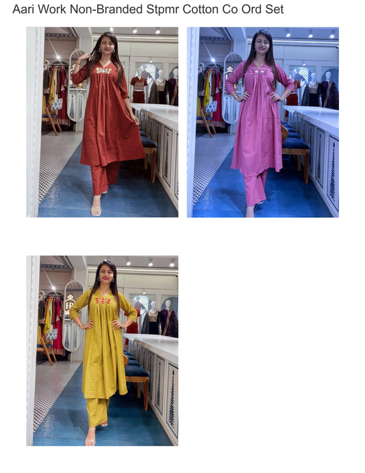 Aari Work Non-Branded Stpmr Cotton Co Ord Set
