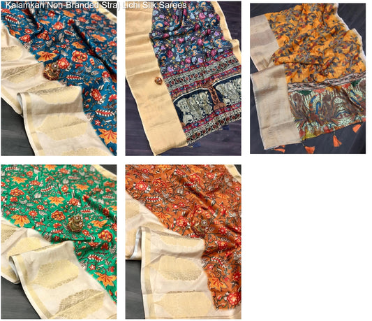 Kalamkari Non-Branded Straj Lichi Silk Sarees