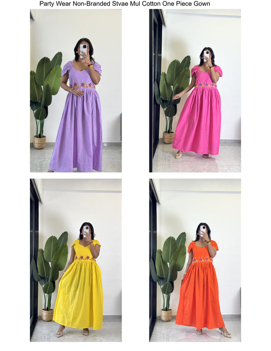Party Wear Non-Branded Stvae Mul Cotton One Piece Gown