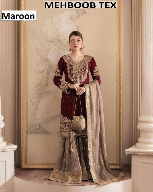 01 Maroon Mehboob Tex Pearl Work Pakistani Readymade Suits