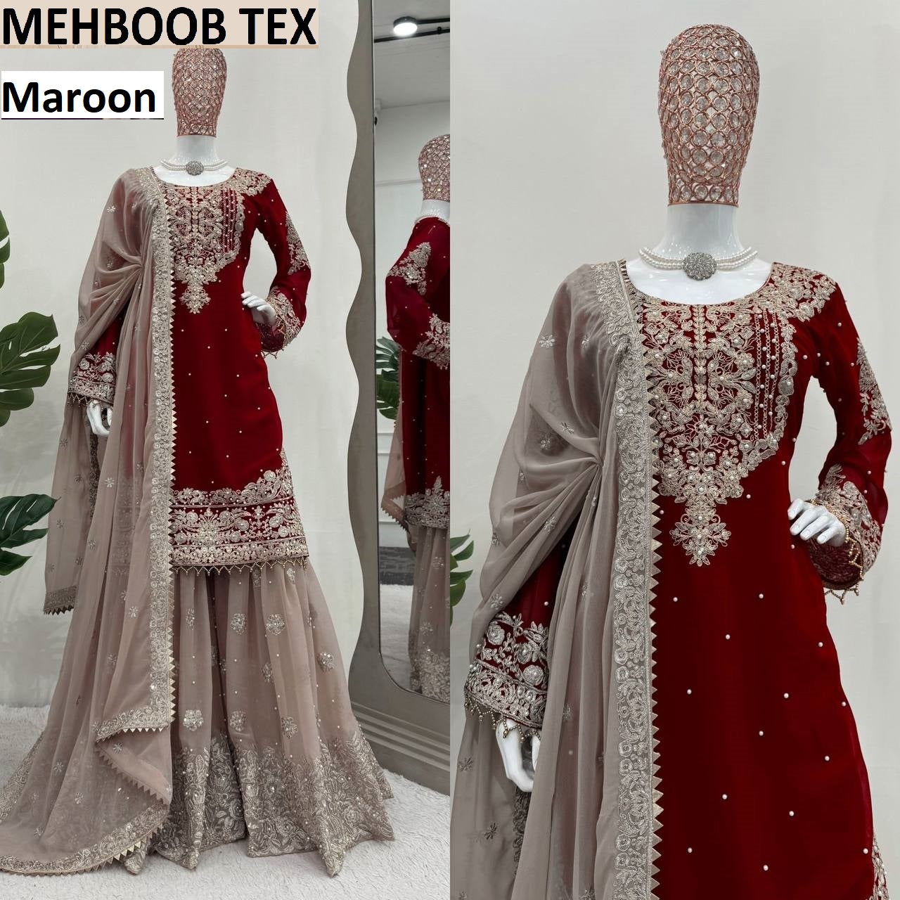 01 Maroon Mehboob Tex Pearl Work Pakistani Readymade Suits