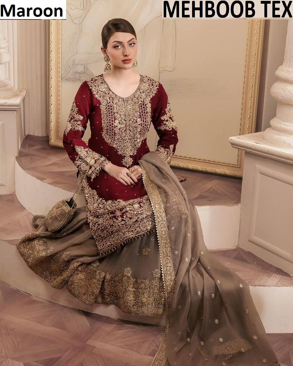 01 Maroon Mehboob Tex Pearl Work Pakistani Readymade Suits