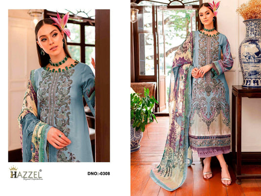 0308 Blue Hazzel Printed Pakistani Patch Suits