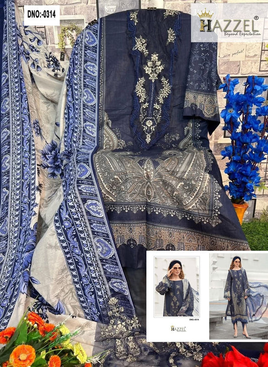 0314 Blue Hazzel Printed Pakistani Patch Suits