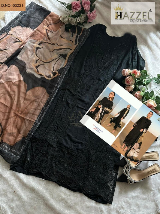0323 I Black Hazzel Embroidery Pakistani Salwar Suits