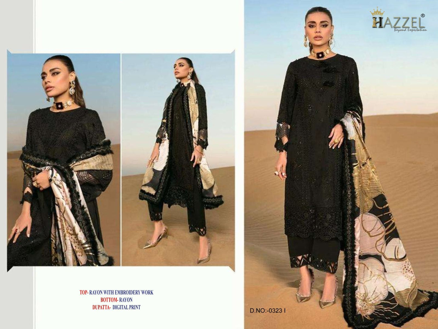 0323 I Black Hazzel Embroidery Pakistani Salwar Suits