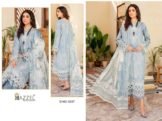 0337 Sky Hazzel Printed Pakistani Patch Suits