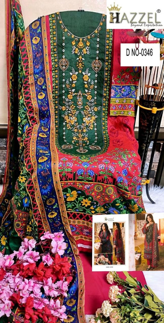 0346 Red Hazzel Emeboidered Pakistani Salwar Suits