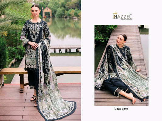 0349 Black Hazzel Printed Pakistani Patch Suits