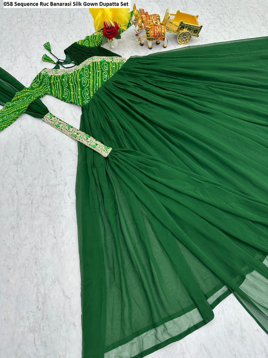 058 Sequence Ruc Banarasi Silk Gown Dupatta Set