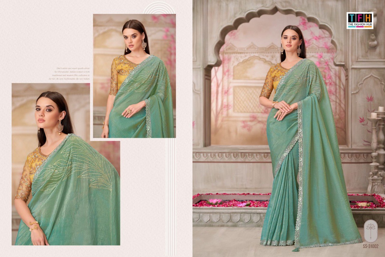 31002 Silver Screen 21 Edition Tfh Sartin Silk Sarees