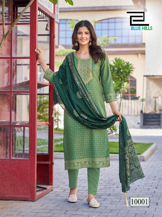 10001 Libaas Vol 2 Bluehills 14 Kg Rayon Readymade Suits