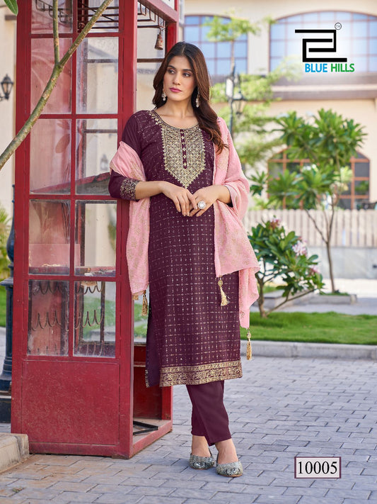 10005 Libaas Vol 2 Bluehills 14 Kg Rayon Readymade Suits