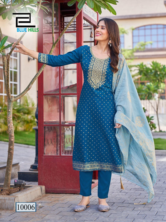 10006 Libaas Vol 2 Bluehills 14 Kg Rayon Readymade Suits