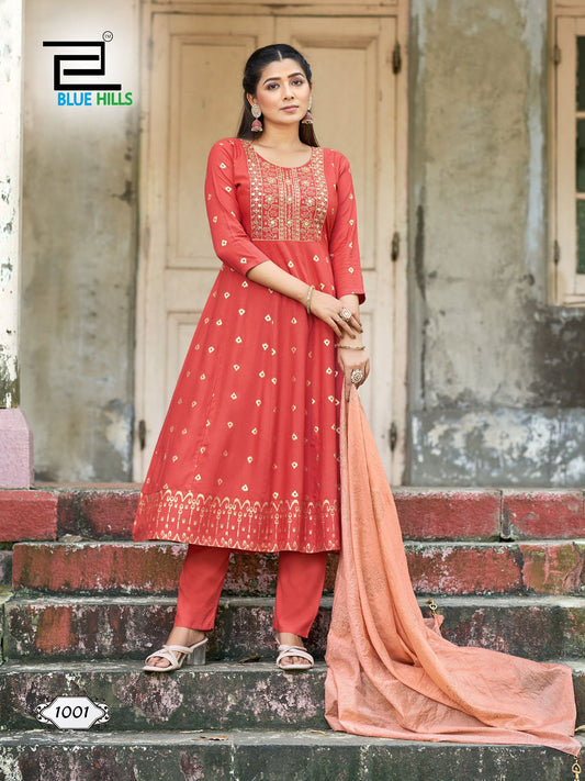 1001 Festival Special Bluehills Heavy Rayon Readymade Suits