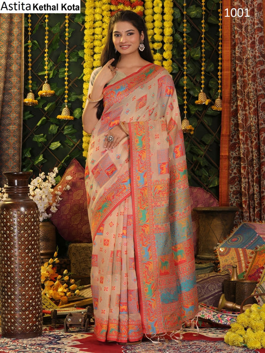 1001 Kethal Kota Astita Linen Cotton Sarees