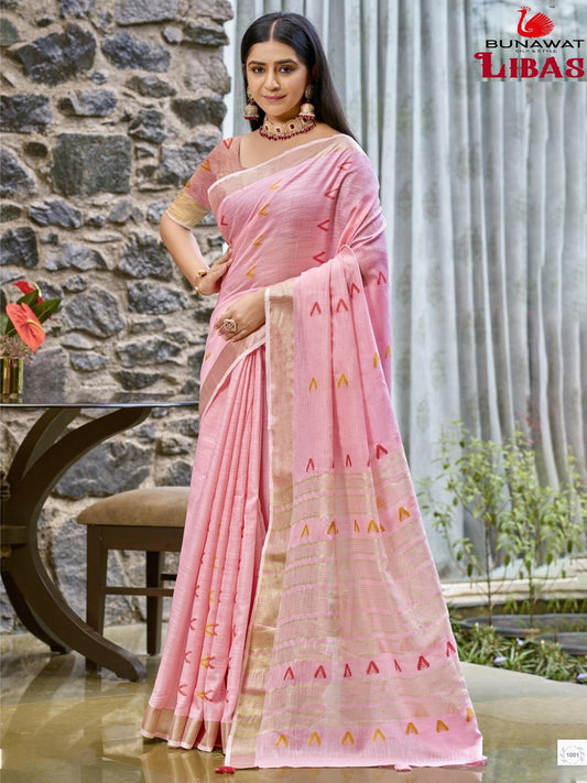 1001 Libas Bunawat Linen Cotton Sarees