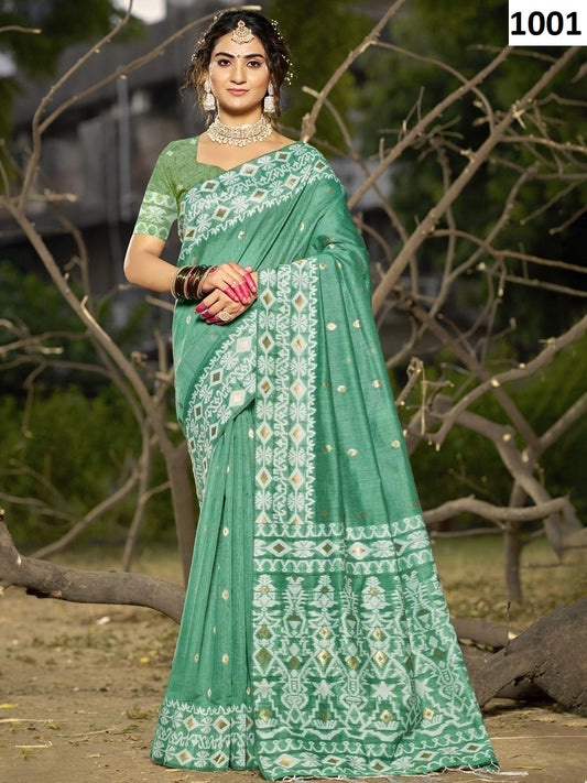 1001 Silver Line Bunawat Cotton Sarees