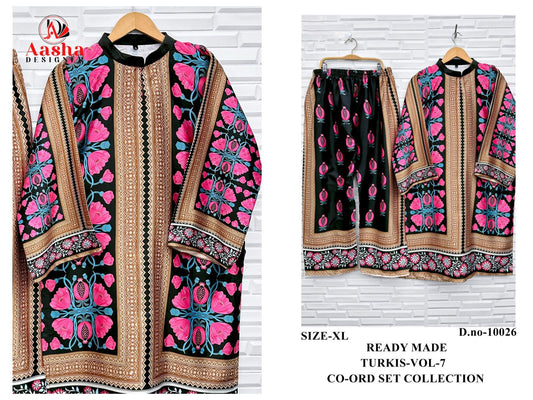 10026 Turkis Vol-7 Karachi Aasha Designer Satin Co Ord Set