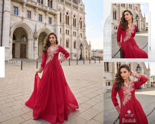 10027 Jhalak Sayuri Crush Silk Gown Dupatta Set