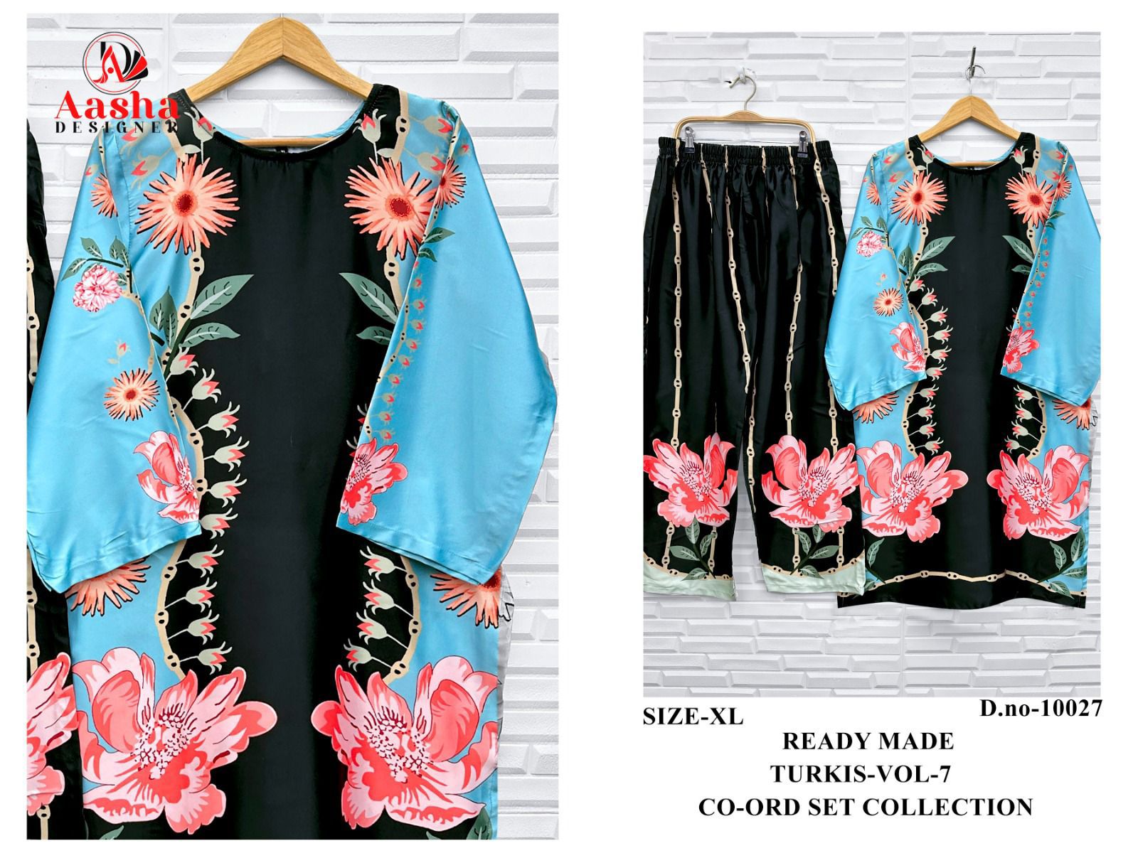 10027 Turkis Vol-7 Karachi Aasha Designer Satin Co Ord Set