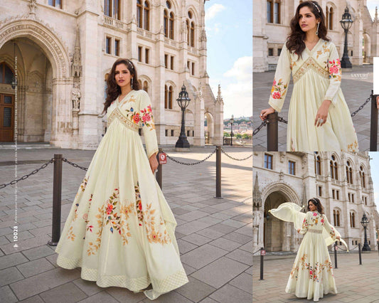 10028 Jhalak Sayuri Crush Silk Gown Dupatta Set